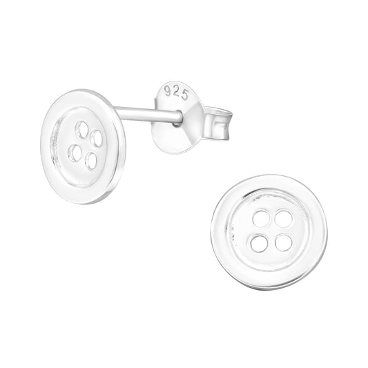 Button - 925 Sterling Silver Plain Ear Studs