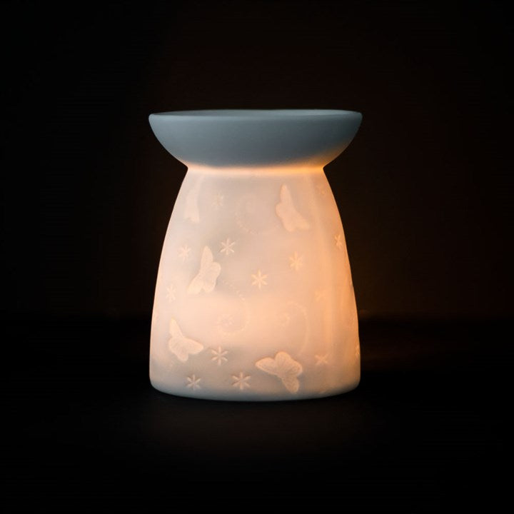 WHITE CERAMIC BUTTERFLY OIL BURNER