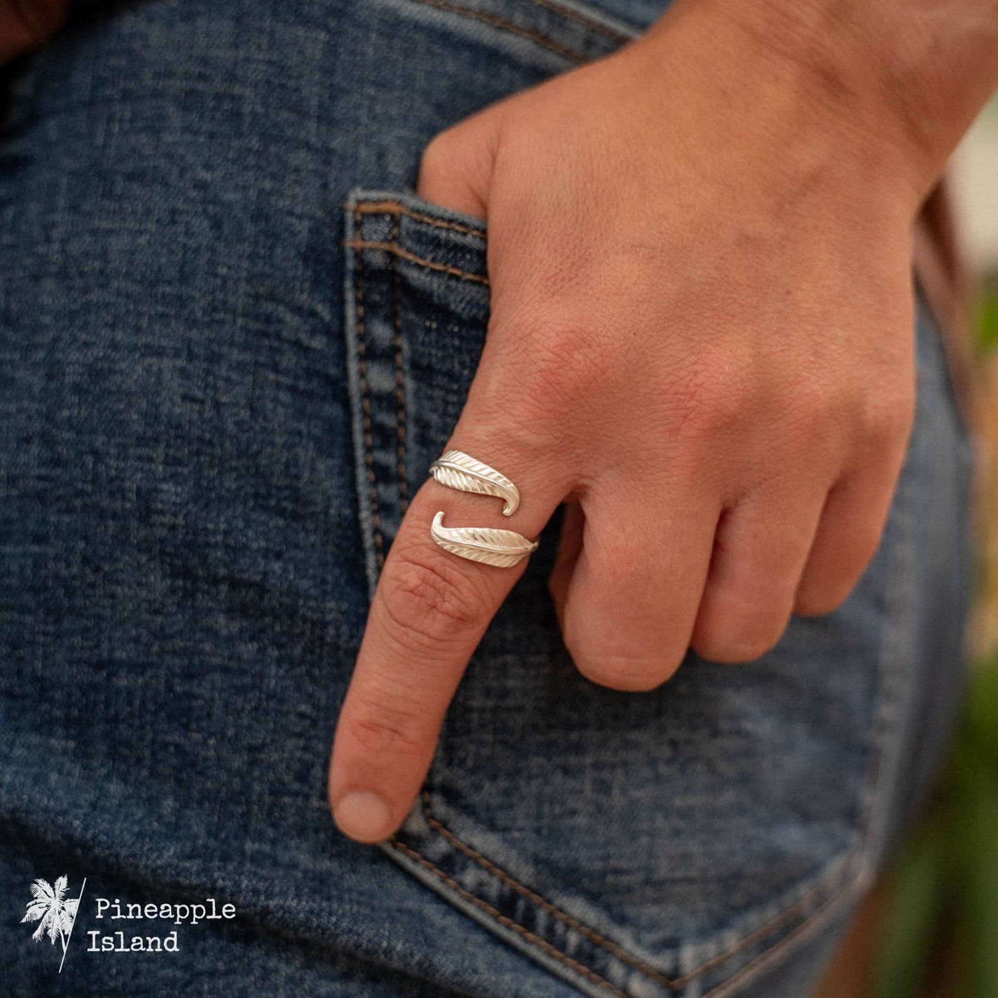 Bocca Feather Ring, Adjustable Ring,  by Pineapple Island: Silver