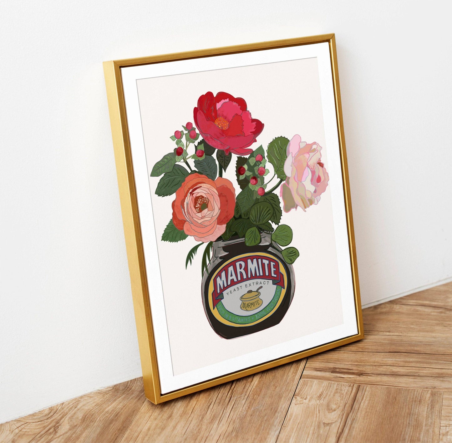 Marmite and Roses Colourful Breakfast Art Print: Pale Pink / A4