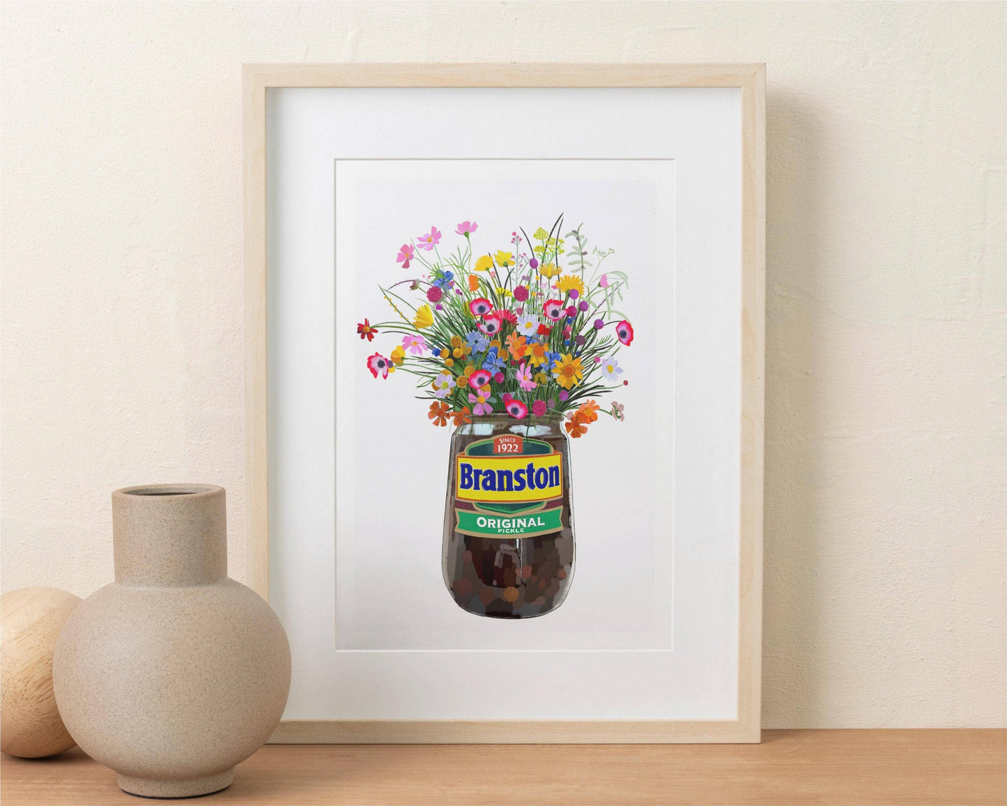 Branston Pickle and wild flowers Kitchen Art Print: A4