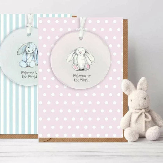 Ceramic Keepsake Decoration – Baby Girl Gift With Satin Ribbon & Greeting Card