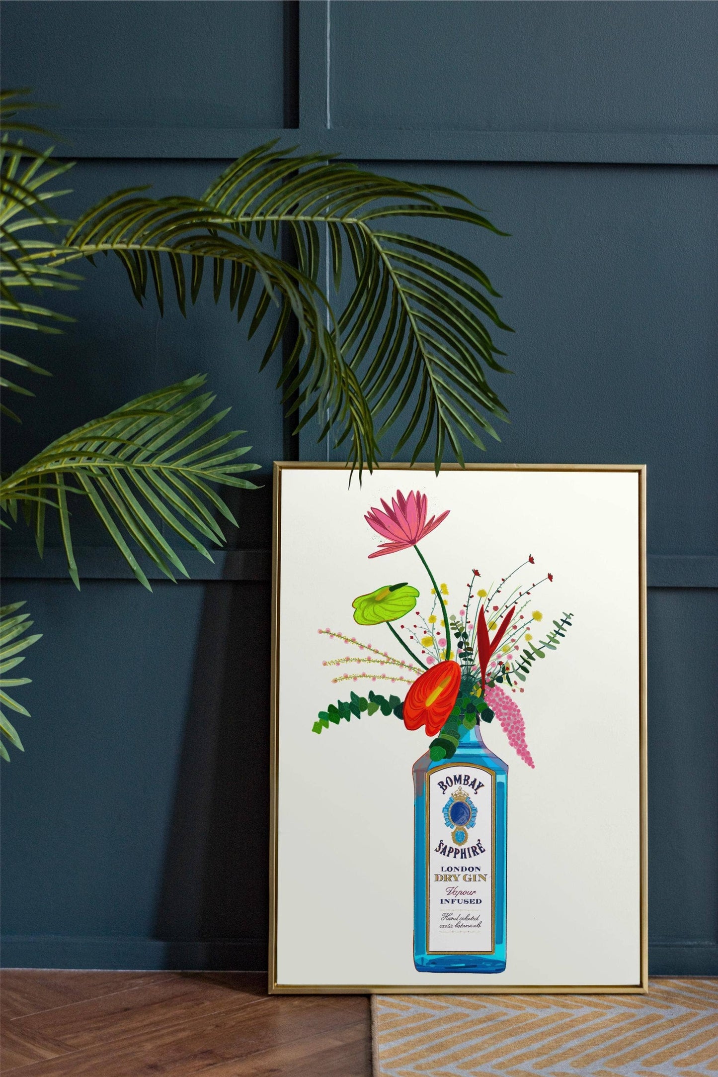 Bombay Gin and tropical flowers unframed art print: A4