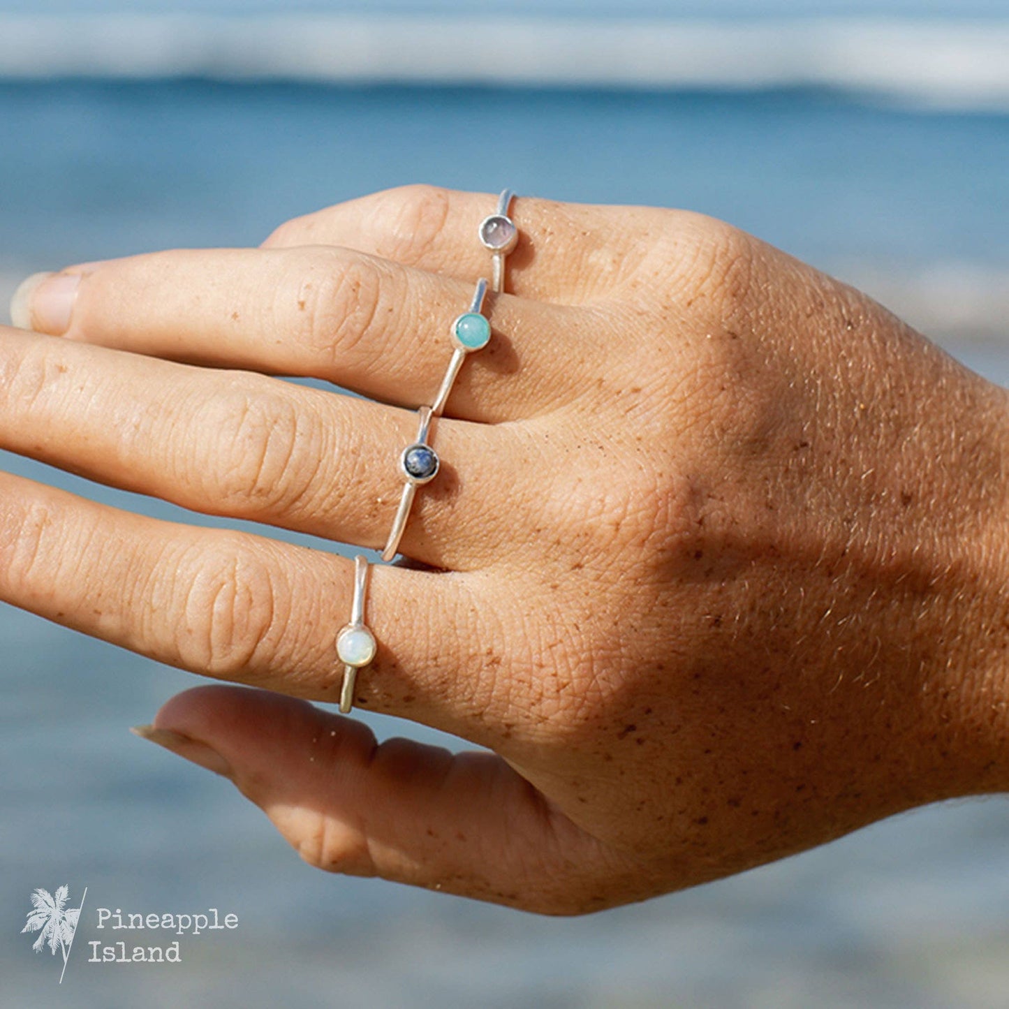 Gemstone Adjustable Ring, Silver Plated