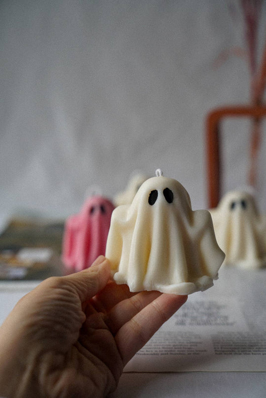 Ghost Candle, Halloween Home Decoration,  Autumn Table Decor: Ivory / Baked Apple