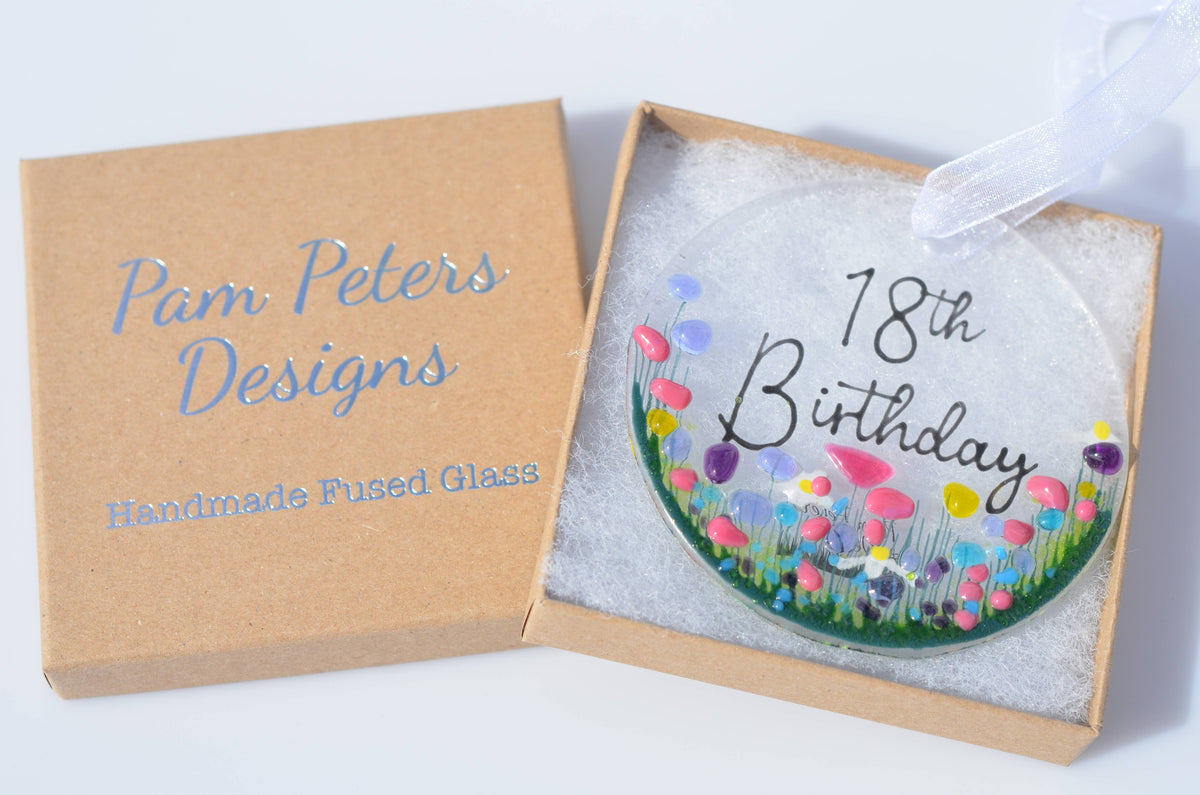 Milestone Birthday Handmade Fused Glass Hanging Decoration '18th Birthday'