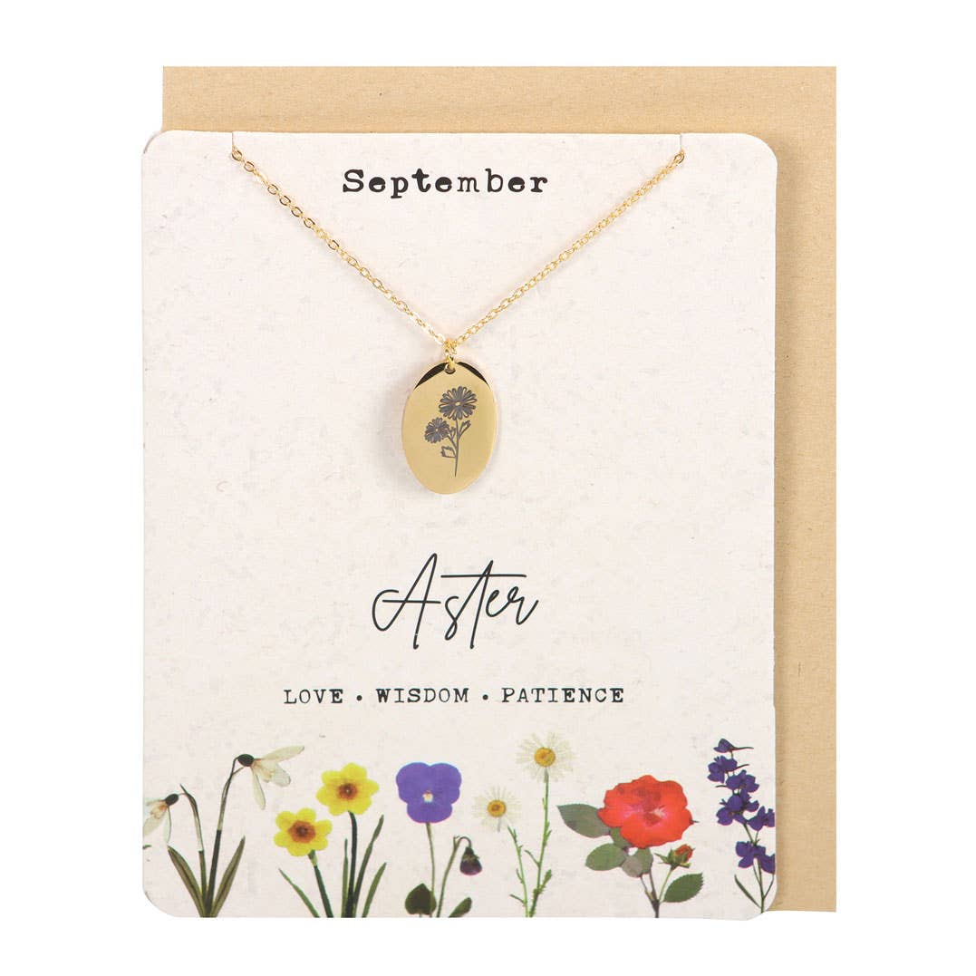 September Aster Birth Flower Necklace on Greeting Card