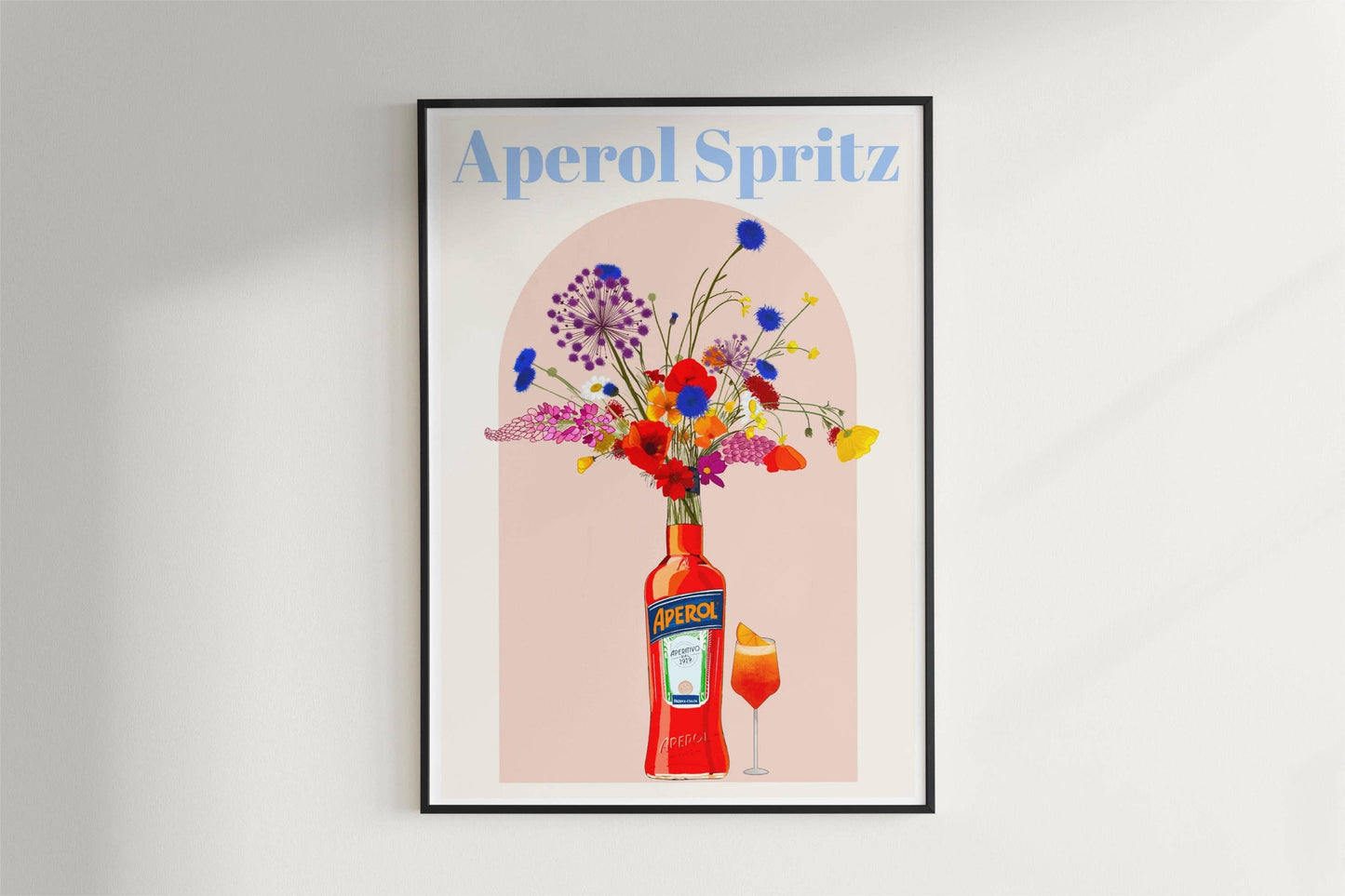 Aperol Spritz and wild flowers Retro cocktail Poster, Unframed: A4