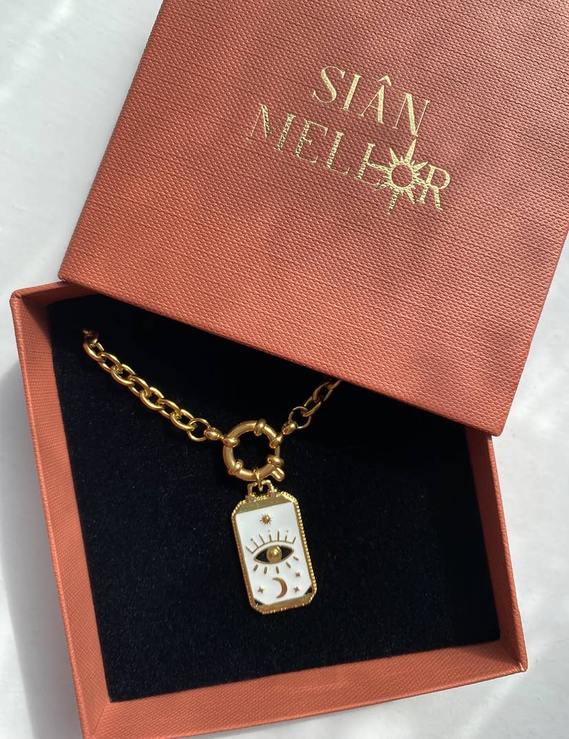White tarot card chunky necklace: Chunky O clasp