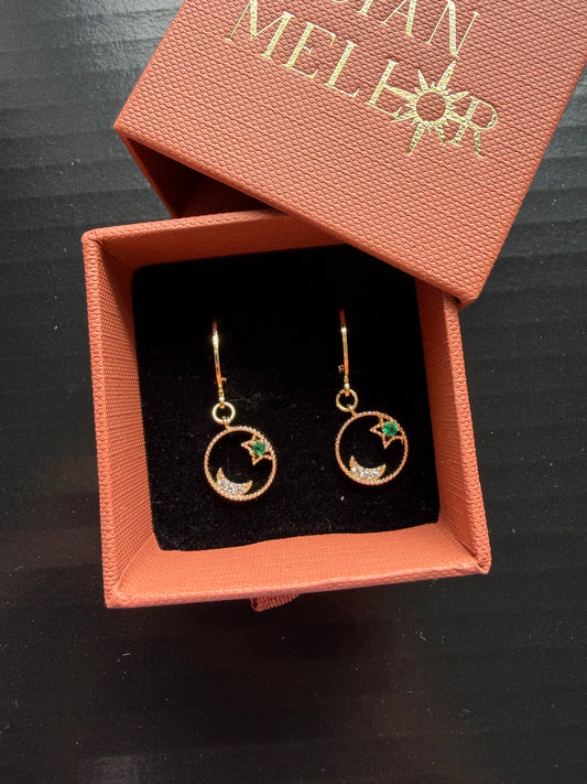 Small celestial circle huggie hoop earrings : Green