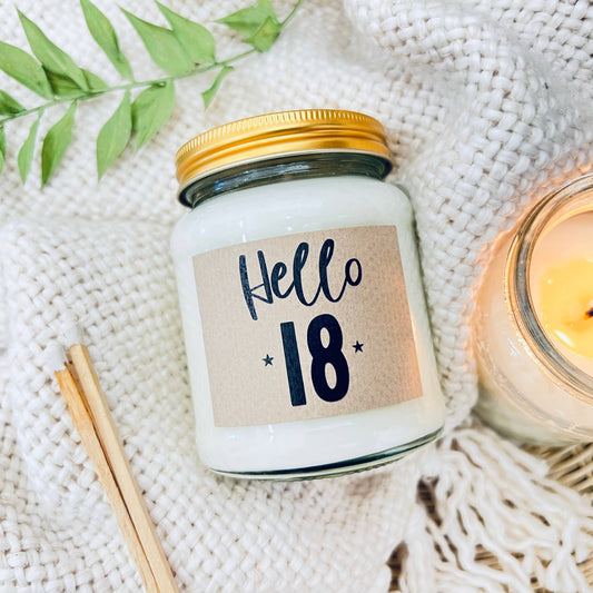 18 Milestone birthday age handmade soy scented candle: Coconut Milk and Sea Salt