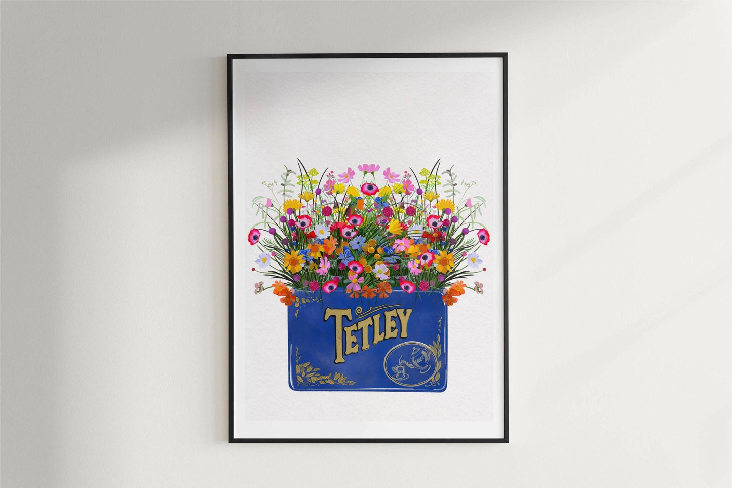 Vintage Tetley Tea Tin and Tulips Floral Kitchen Art Print: Wildflowers / A4