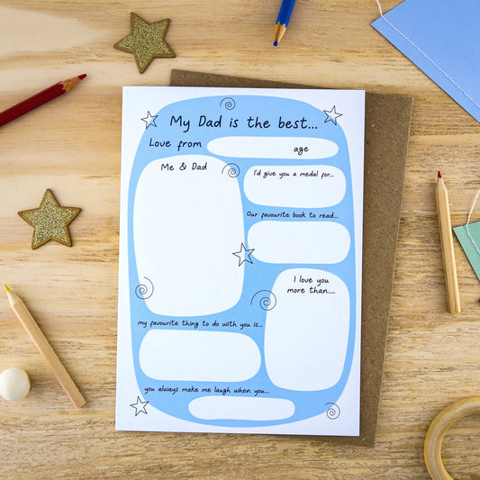 Fill-in Dad Keepsake Card | Just Add Colour Birthday Card for Kids