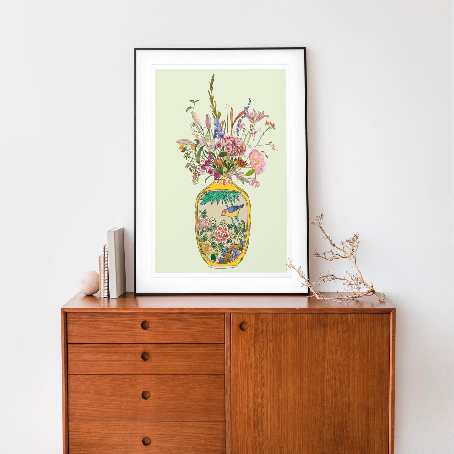 Antique Snuff Bottle and Wild flowers Unframed Art Print/Poster: A4