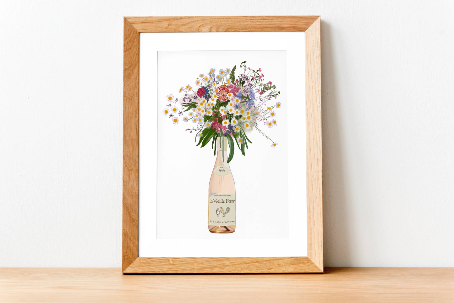 Chicken Wine and Wild flowers Art Print: A4