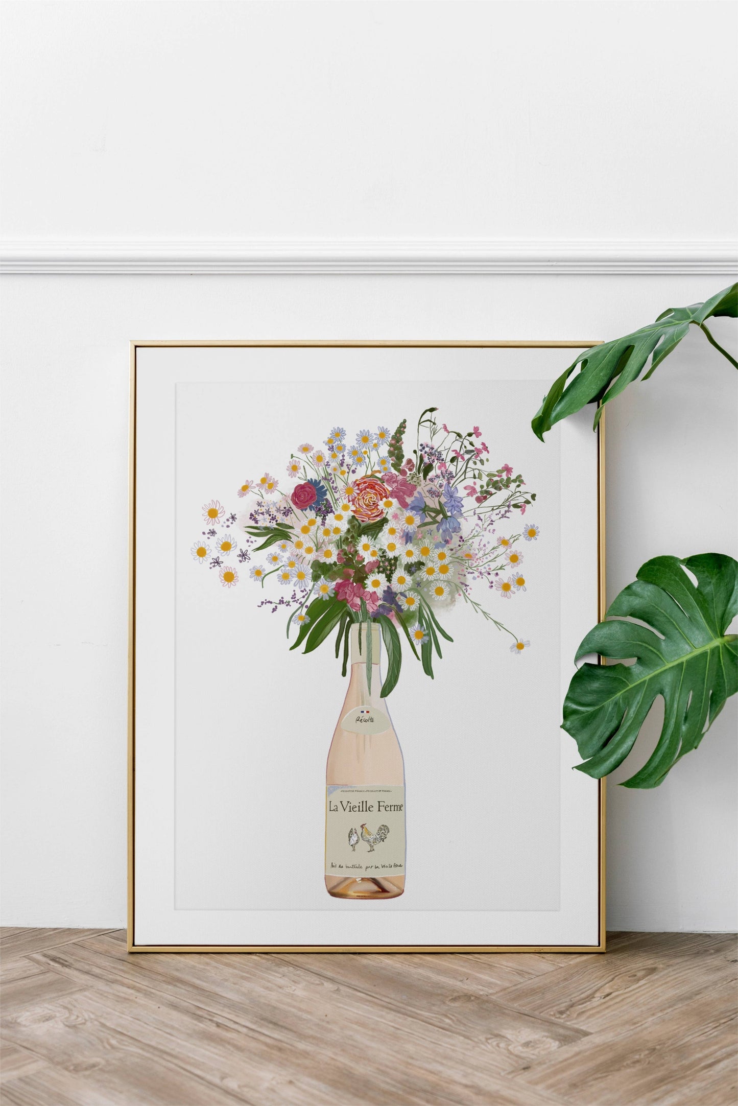 Chicken Wine and Wild flowers Art Print: A4