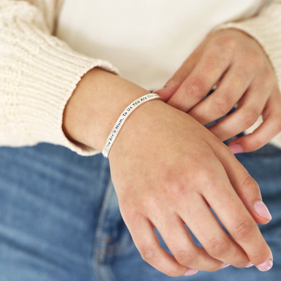 Adjustable Organic Meaningful Bangle Mum Silver