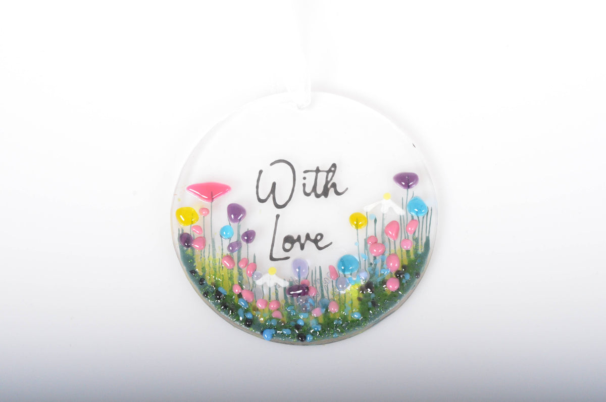Handmade Fused Glass Hanging Decoration - 'With Love': With Gift Box