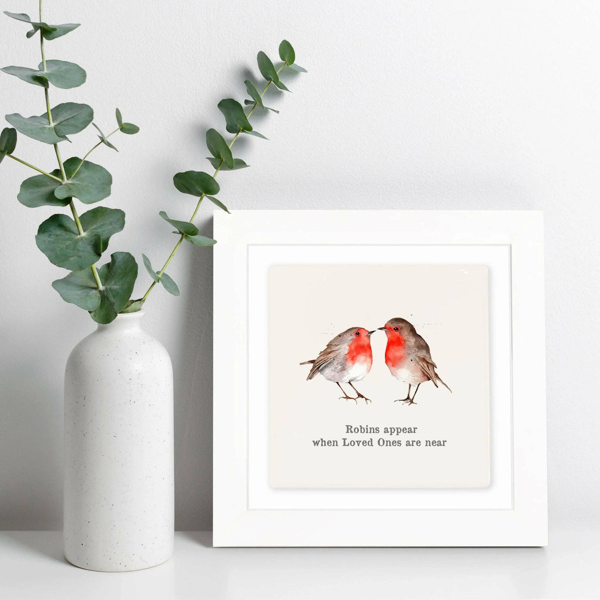 Ceramic Framed Tile – Robin Bird Print With Wooden Frame | Small Wall Art Gift