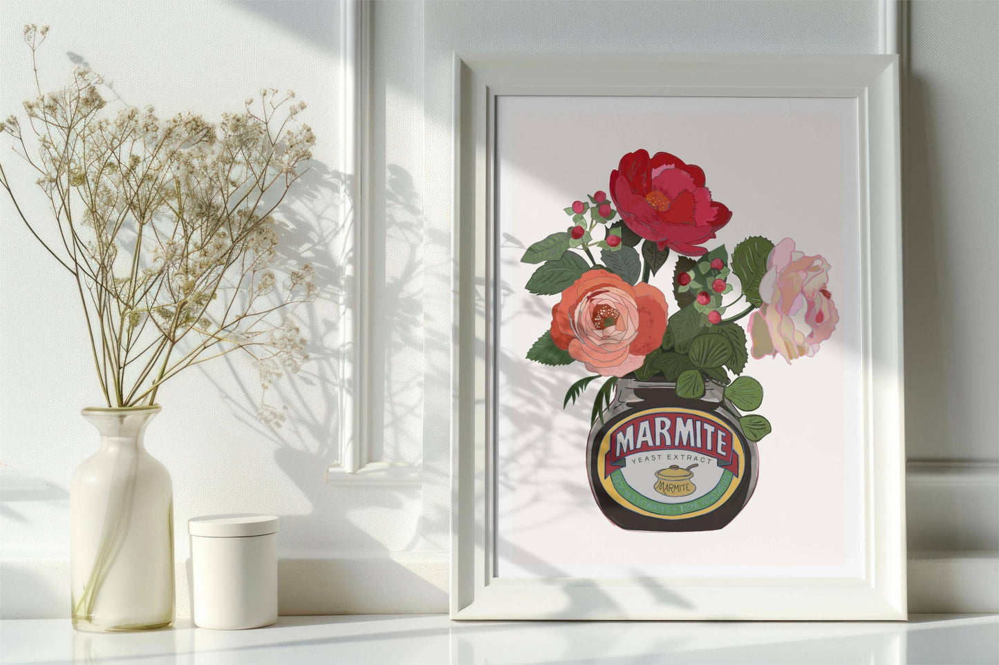 Marmite and Roses Colourful Breakfast Art Print: Pale Pink / A4