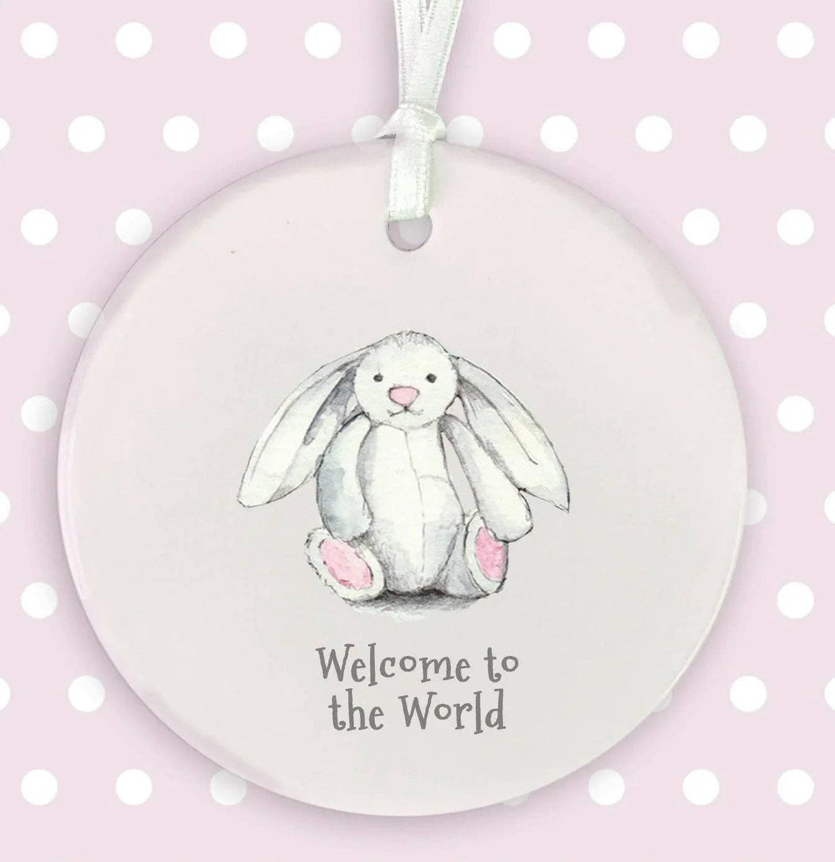 Ceramic Keepsake Decoration – Baby Girl Gift With Satin Ribbon & Greeting Card