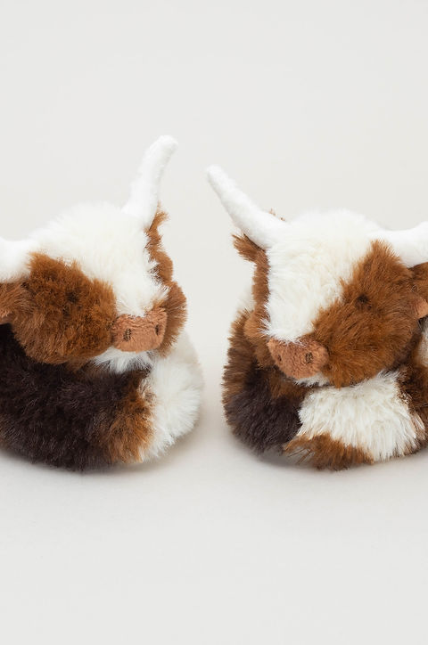 Texas Longhorn Highland Cow Baby Slippers 0-6 monthd, brown and Cream, in gift box