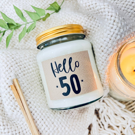 50 Milestone birthday age handmade soy scented candle: Coconut Milk and Sea Salt