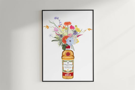 Tanqueray Gin and colourful flowers art print: A4