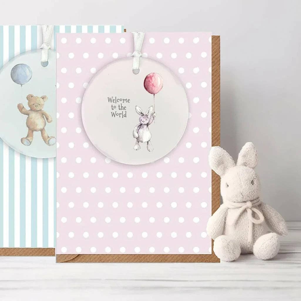 Ceramic Keepsake Decoration – Baby Girl Gift with Luxury Greeting Card & Hanging Ornament