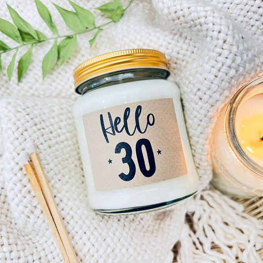 30 Milestone birthday age handmade soy scented candle: Mimosa Flower and Mandarin