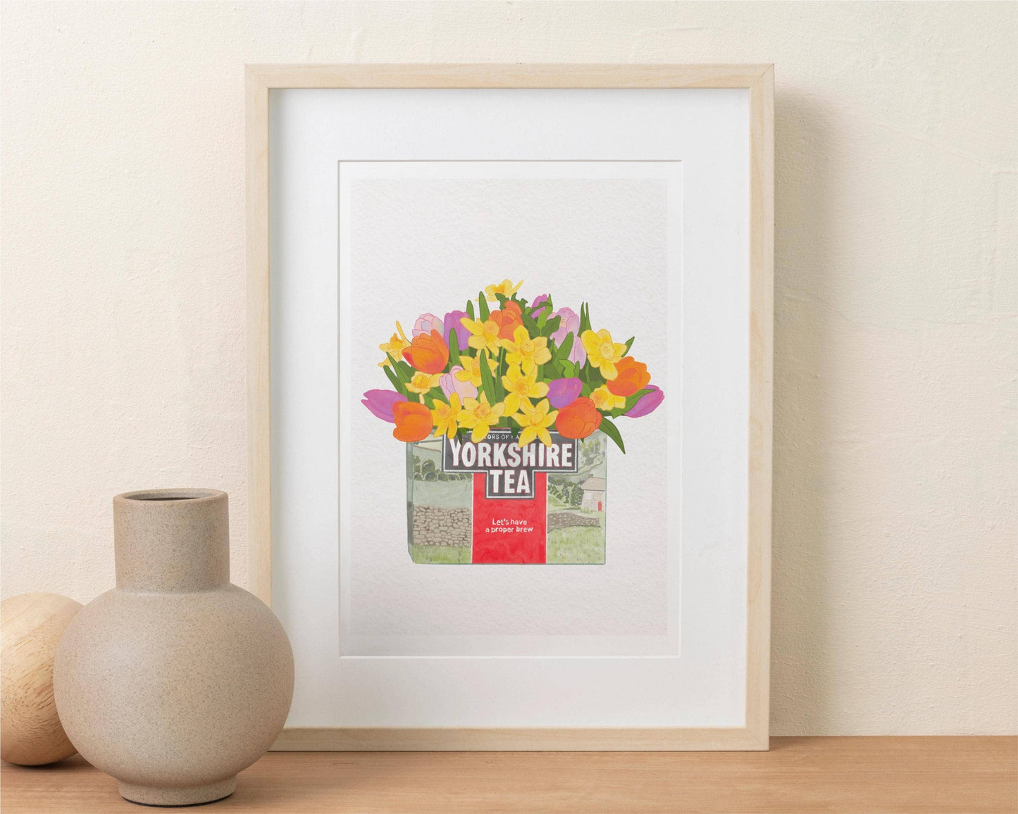 Yorkshire Tea, Tulips and Daffodils Kitchen Art Print/Poster: A4