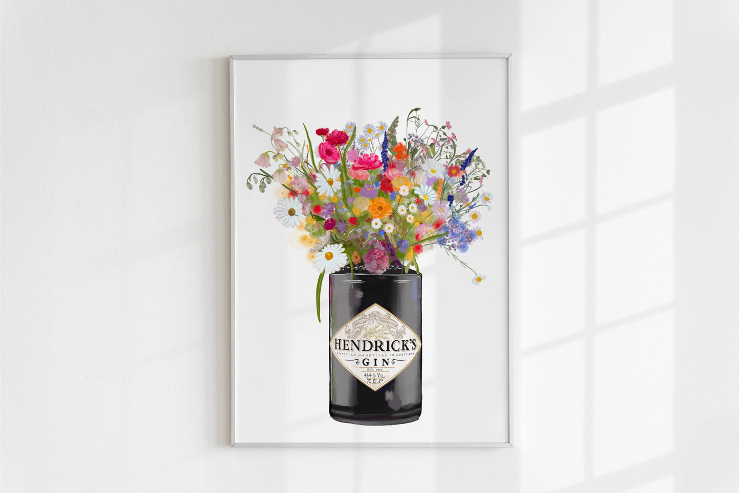 Hendricks Gin and colourful wildflowers Art print: A4