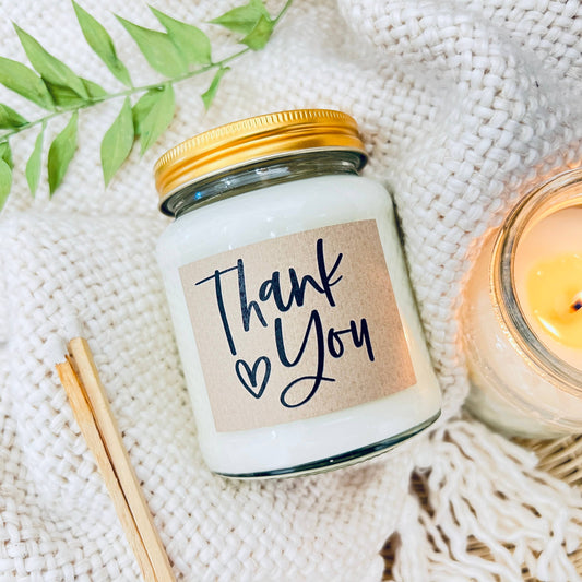 Thank you gift handmade soy scented candle: Pink Peonies and Blush Suede