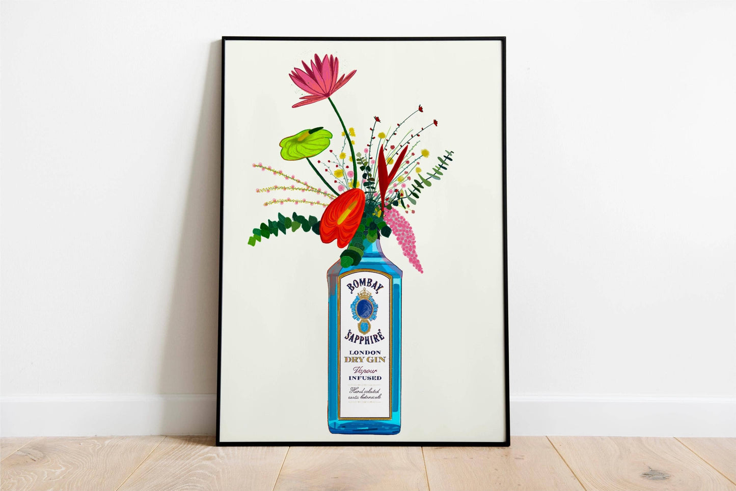 Bombay Gin and tropical flowers unframed art print: A4