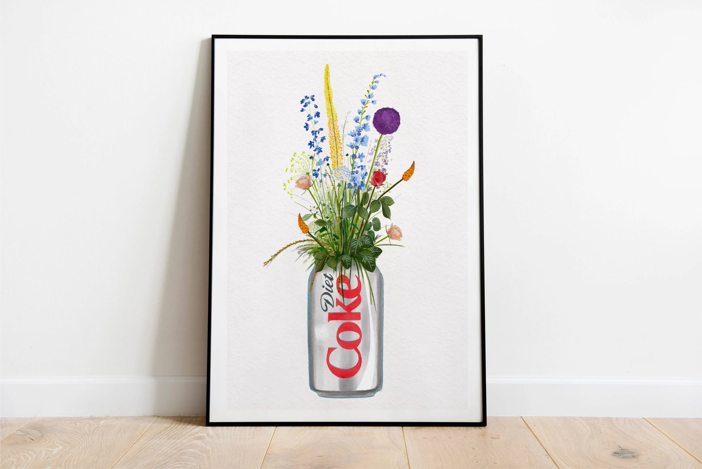 Diet coke can with Colourful Wildflowers Art Print: A4