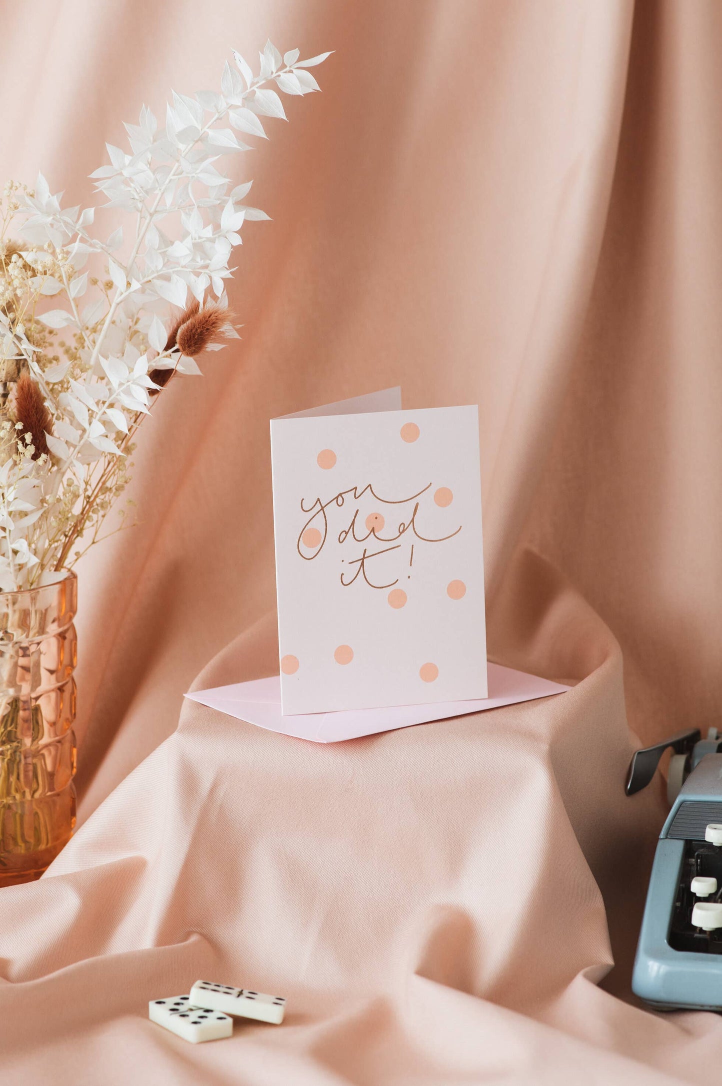 'You did it!' Rose Gold Foil Peach Polka Dot Card