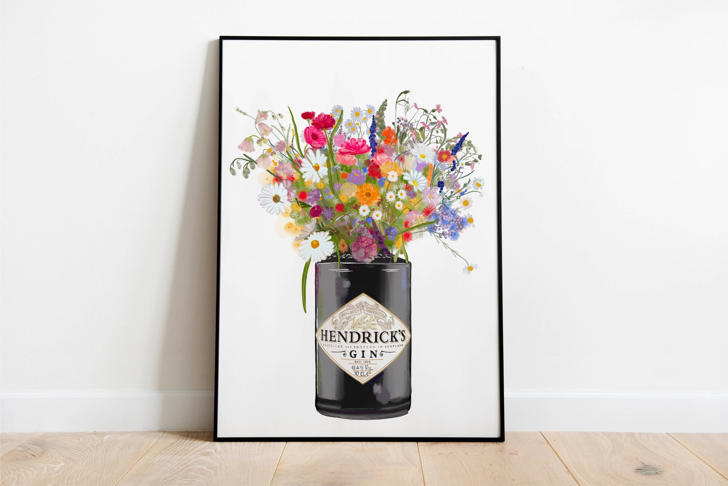 Hendricks Gin and colourful wildflowers Art print: A4