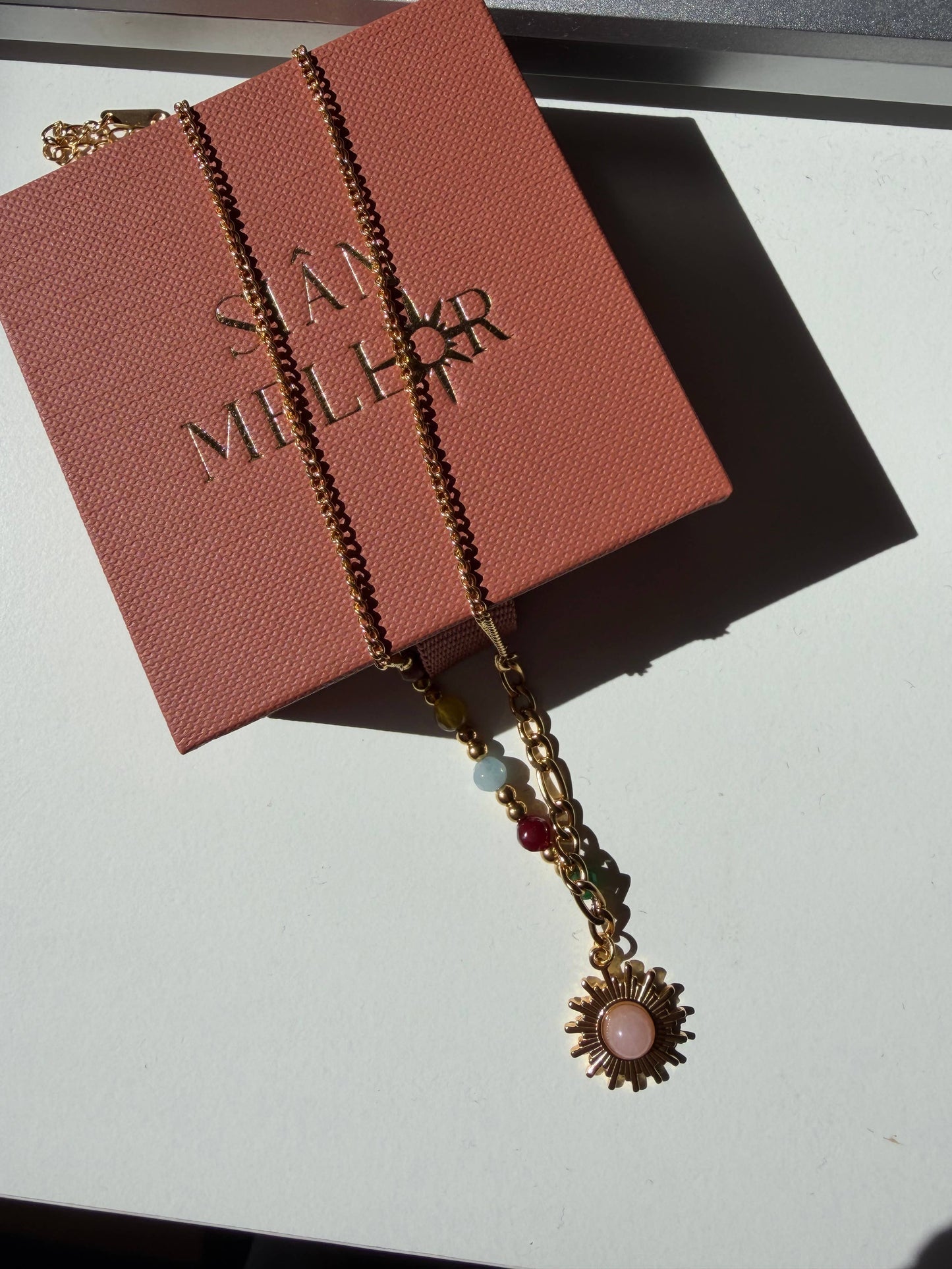 Half bead sun necklace