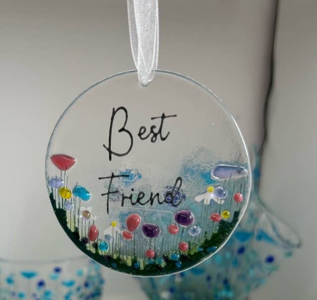 Handmade Fused Glass Hanging Decoration - 'Best Friend'