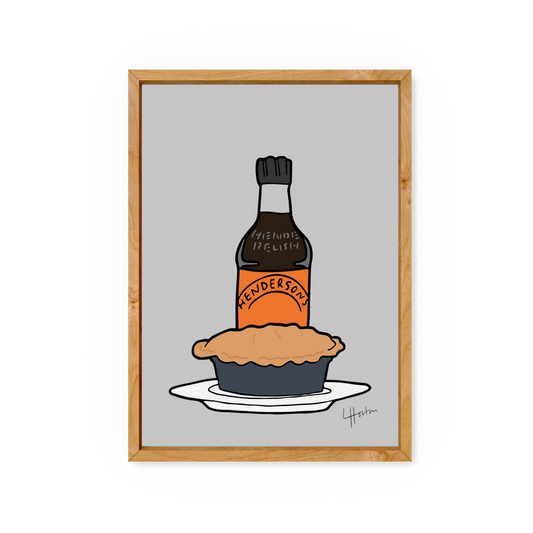 LUKE HORTON ART

Pie 'n' Hendos - Henderson's Relish Sheffield Art Print - Luke Horton