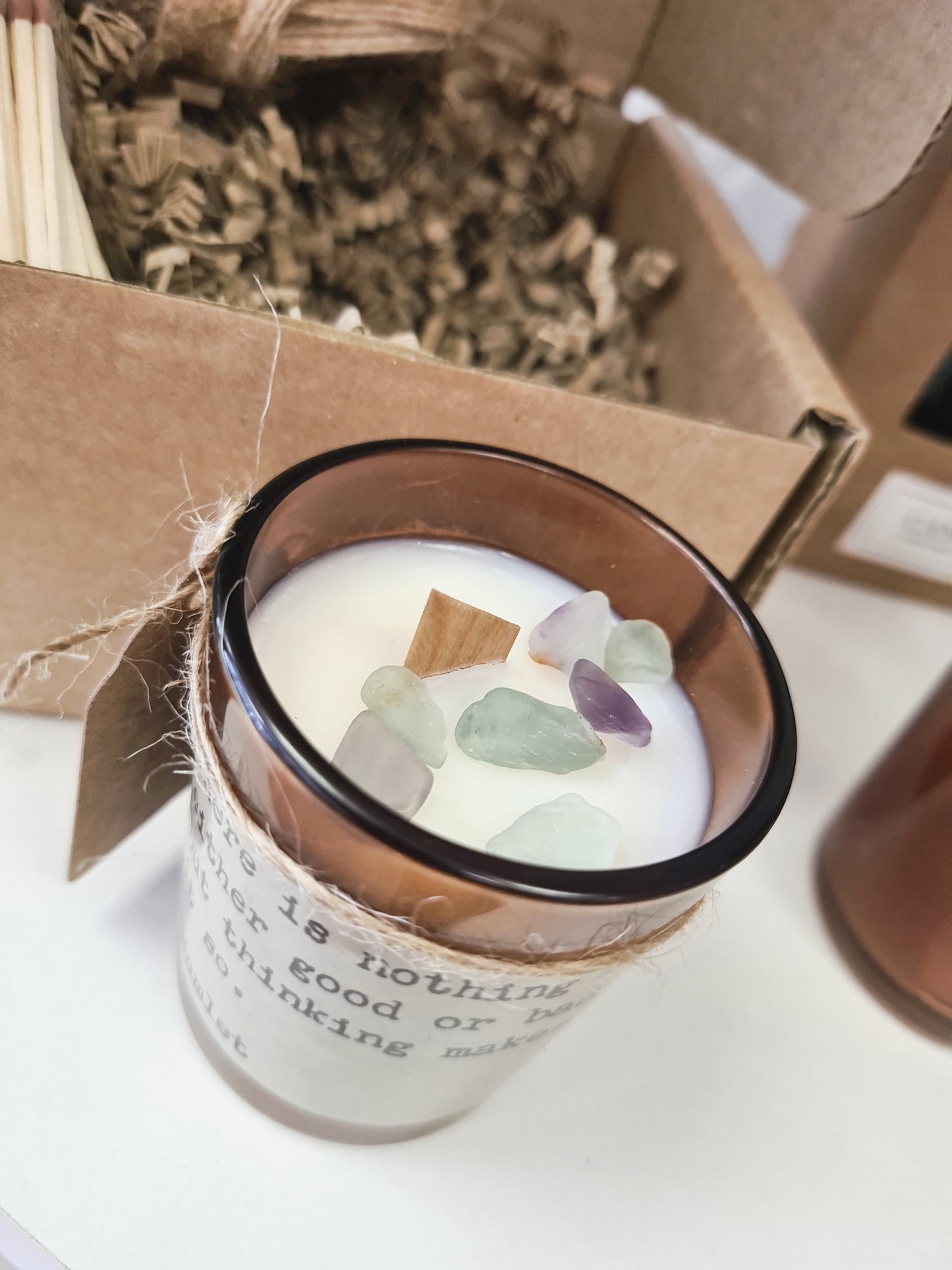 Crystal Candle Gift Set - 'There are no good or bad thoughts' Amber and Patchouli