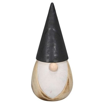Wooden Gonk Ornament with Black Hat, 17.5cm