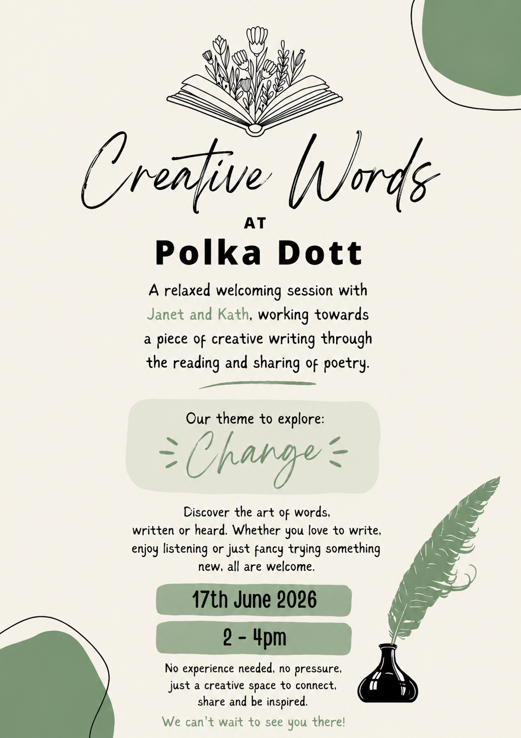 Creative Words at Polka Dott 17.06.25 2- 4pm