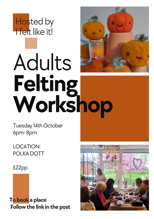 Adults Felting Workshop Tuesday 14th October 6pm - 8pm