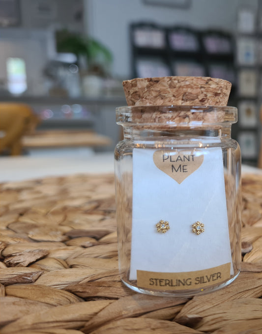 Mini Snowflake - 925 Sterling Silver, gold plated Earrings