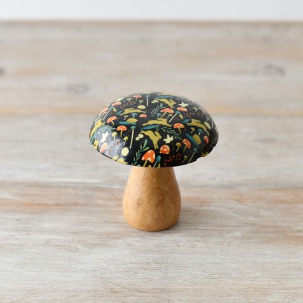 Wooden Mushroom Black Woodland Print 10cm