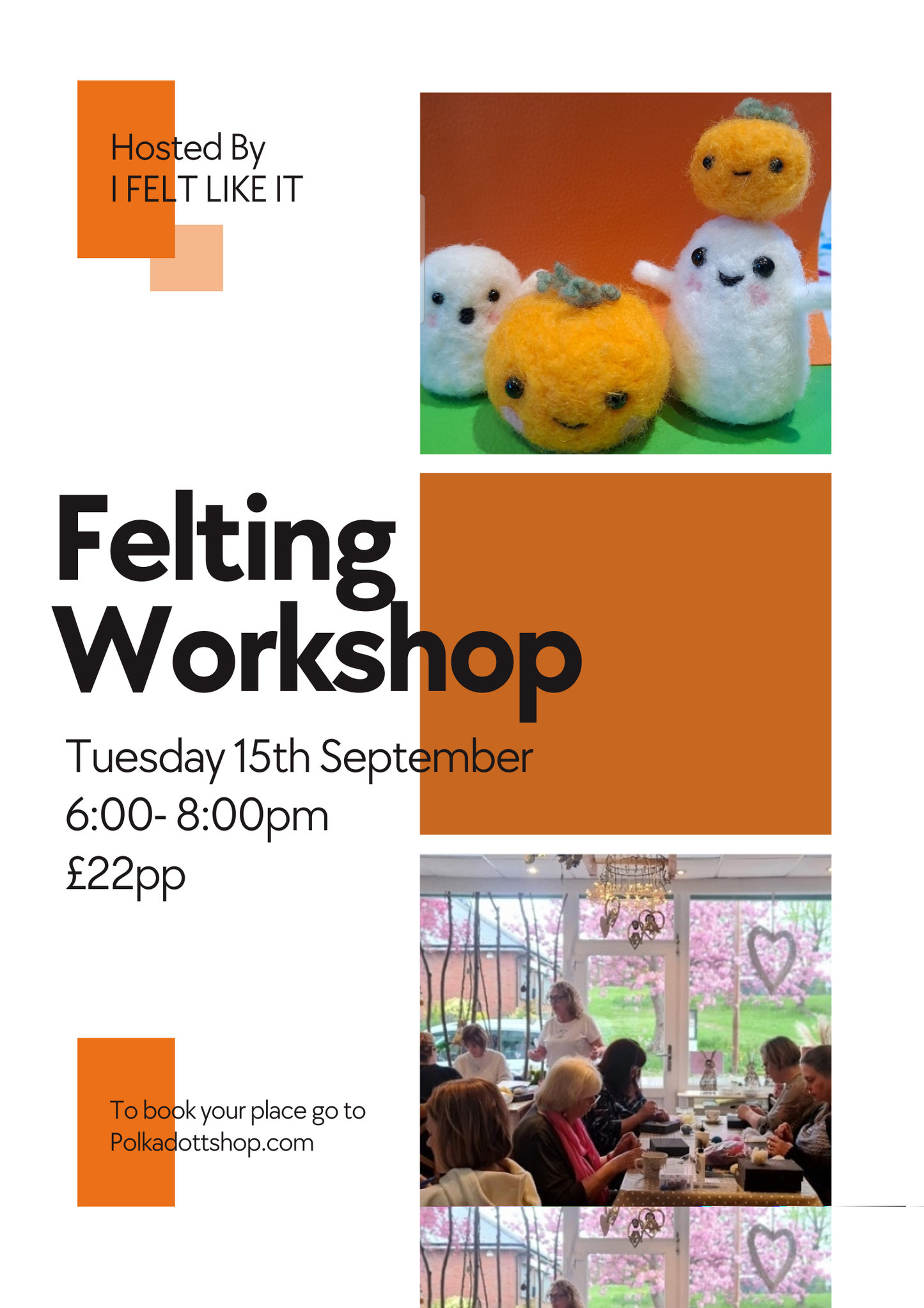 Adults Felting Class Tuesday 15th September 2026 6pm - 8pm with I felt Like it