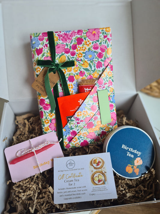 Birthday Hamper - Mystery Book, Cream Tea Voucher, Birthday Tea Bags and wish candle