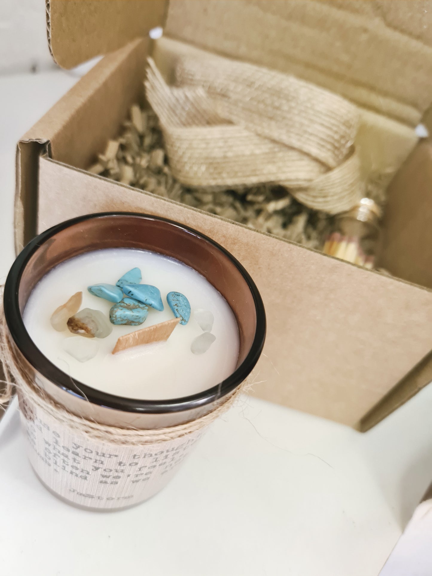 Crystal Candle Gift Set - 'Pause your thoughts' Amber and Patchouli
