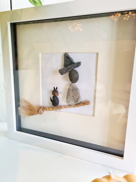 Witch and Black Cat Pebble Picture